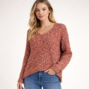 Davi & Dani Confetti Popcorn Knit Sweater Rust Multi NWT